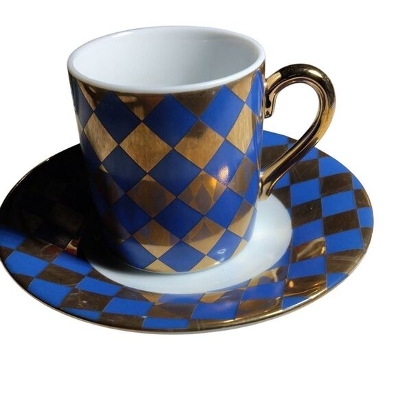 Neiman Marcus Japan Vintage Demitasse Espresso Cup & Saucer Set of 4 Gold Diamon - Picture 7 of 15